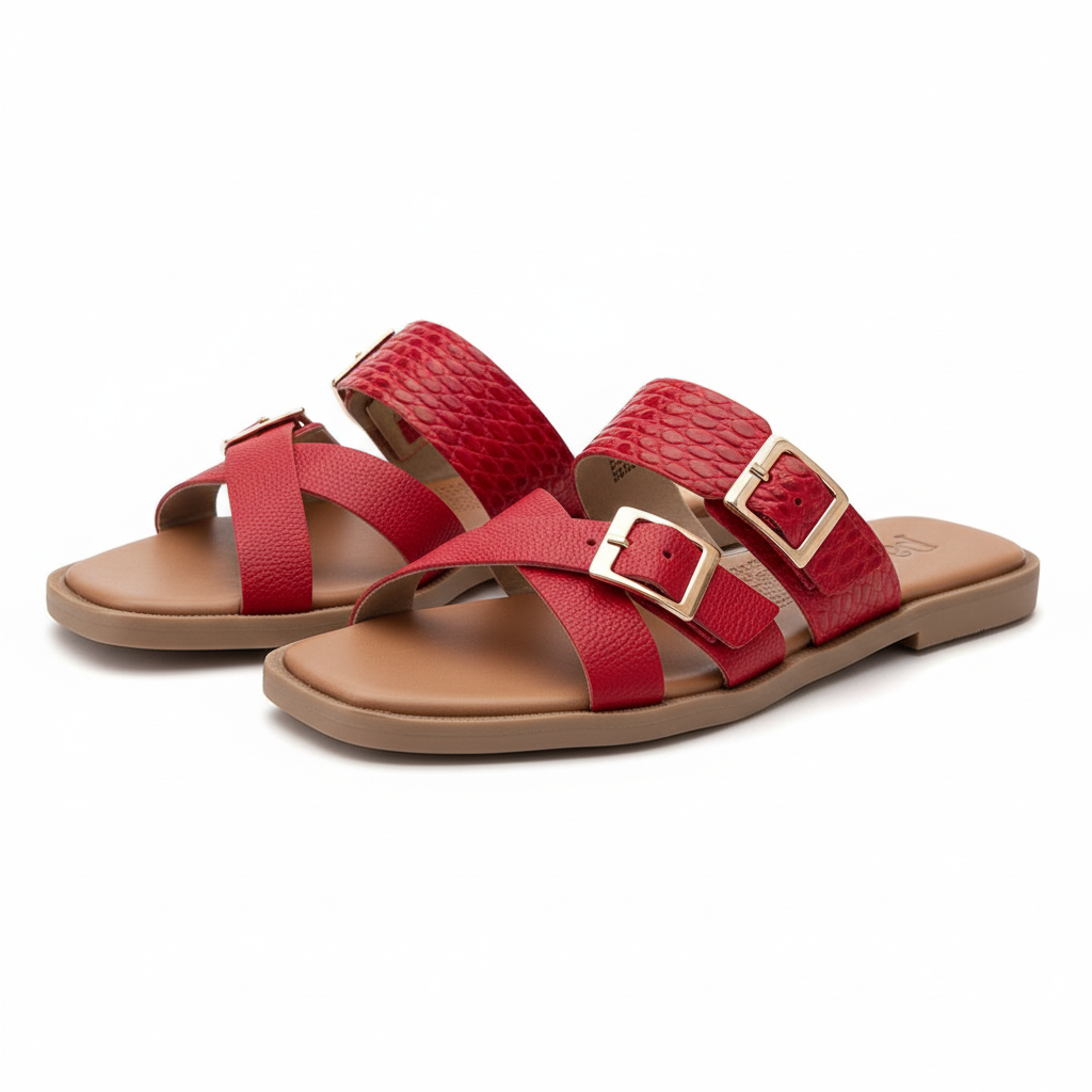 Sandalia plana roja vista lateral