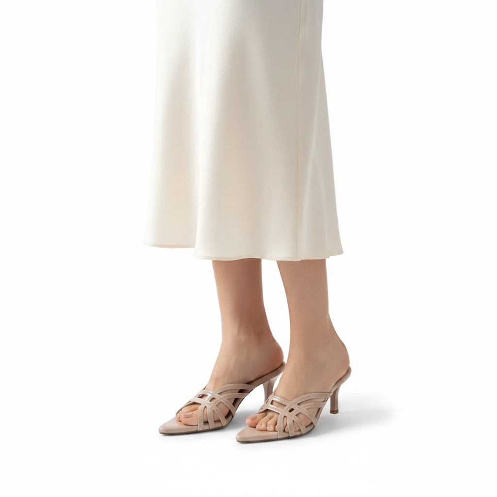 Modelo medio cuerpo mule nude kitten heel cage strap puntiaguda Ref 8201