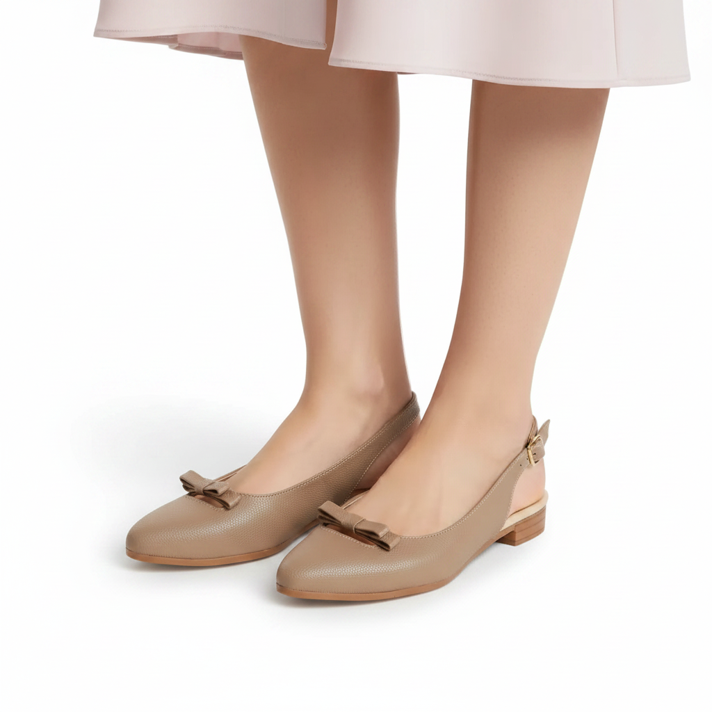 Modelo medio cuerpo slingback nude rosado beige moño tacón bajo Ref 8210
