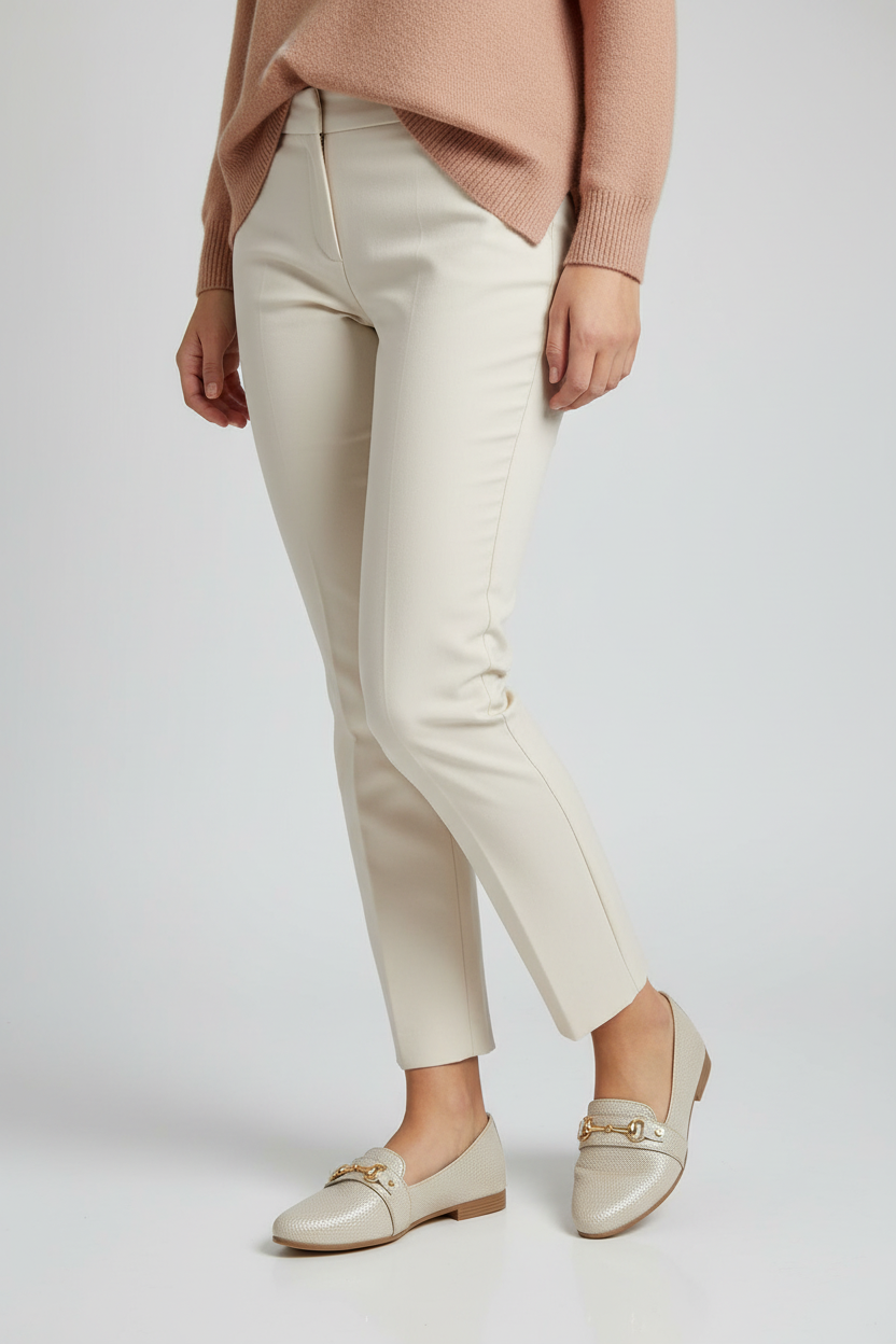 Modelo toma cerrada mocasín cuero texturizado perla con herradura dorada Ref 8142