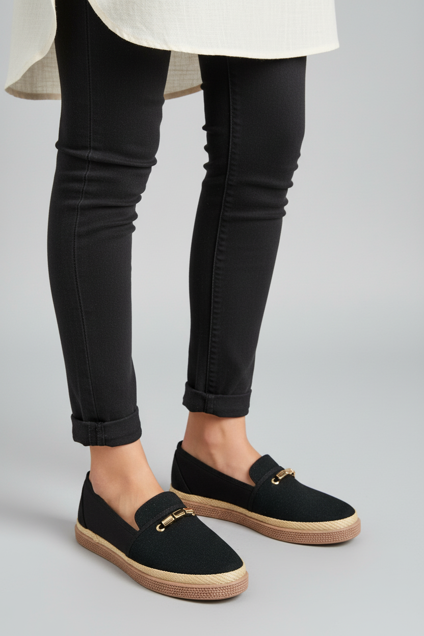 Modelo toma cerrada mocasín plataforma lona negra Ref 8170