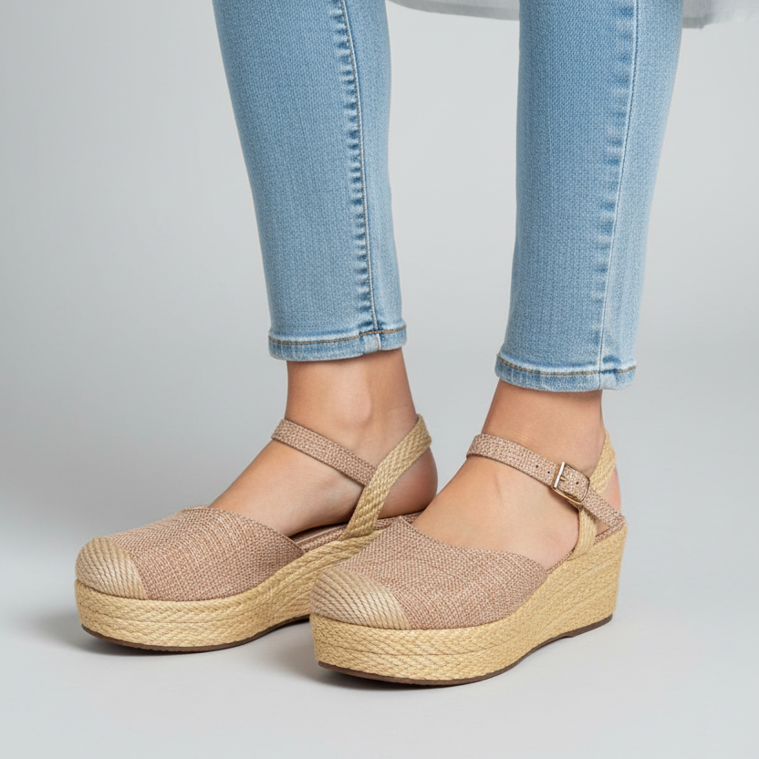 Modelo toma cerrada sandalia beige rosado mejorada igual a la original Ref 7763