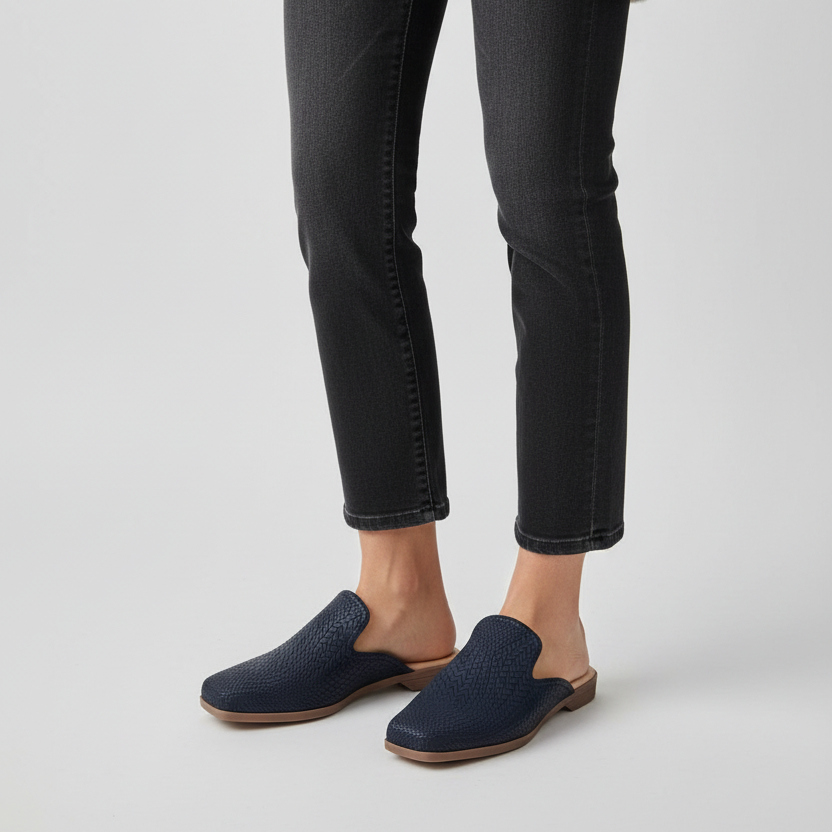 Modelo toma cerrada sandalia mule tejido azul marino negro plataforma beige Ref 8107
