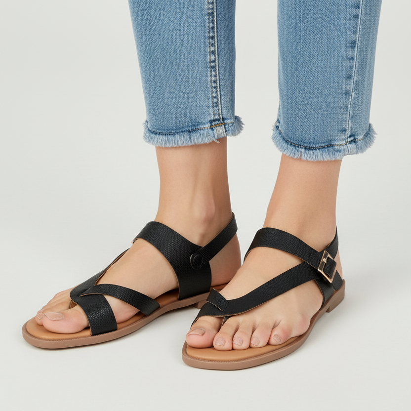 Modelo toma cerrada sandalia negra