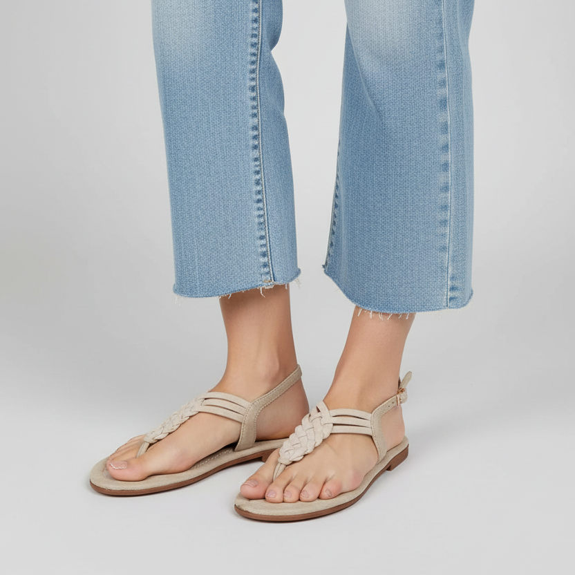 Modelo toma cerrada sandalia thong beige - ajuste correcto