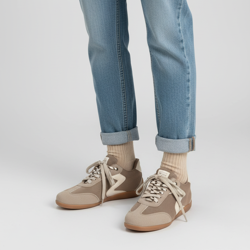 Modelo toma cerrada zapatilla deportiva beige Ref 8176 - exacta a la imagen