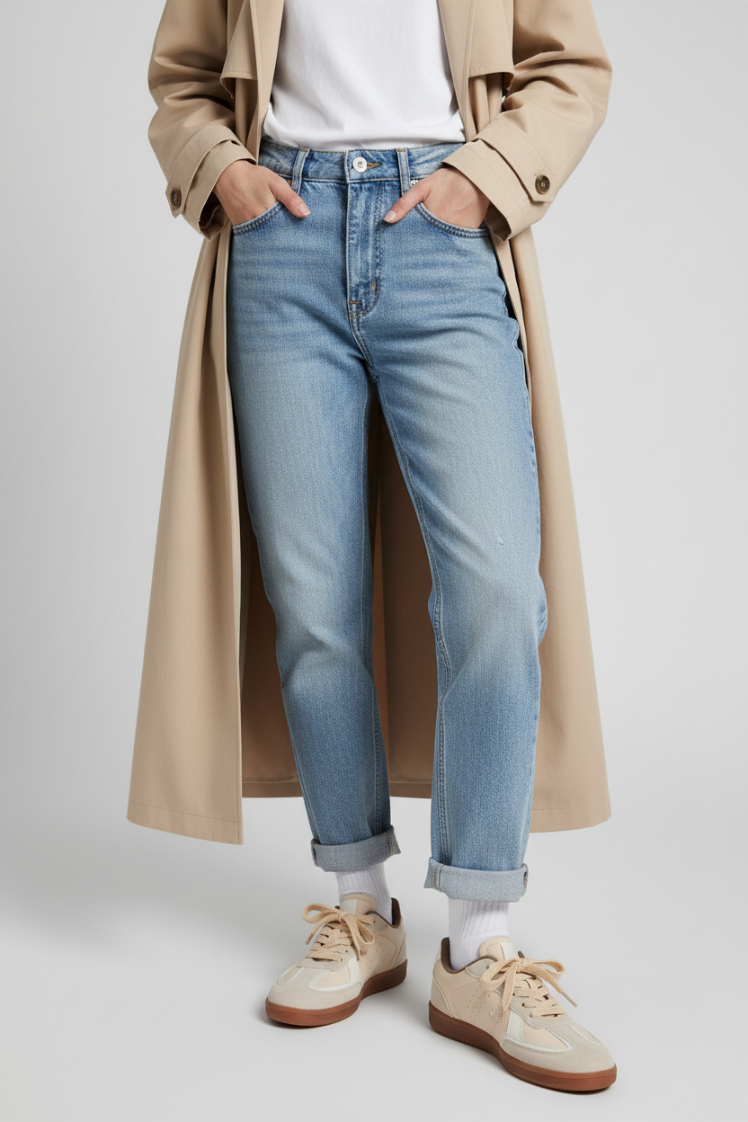 Modelo toma cerrada zapatilla deportiva gamuza beige con detalles blancos Ref 8131