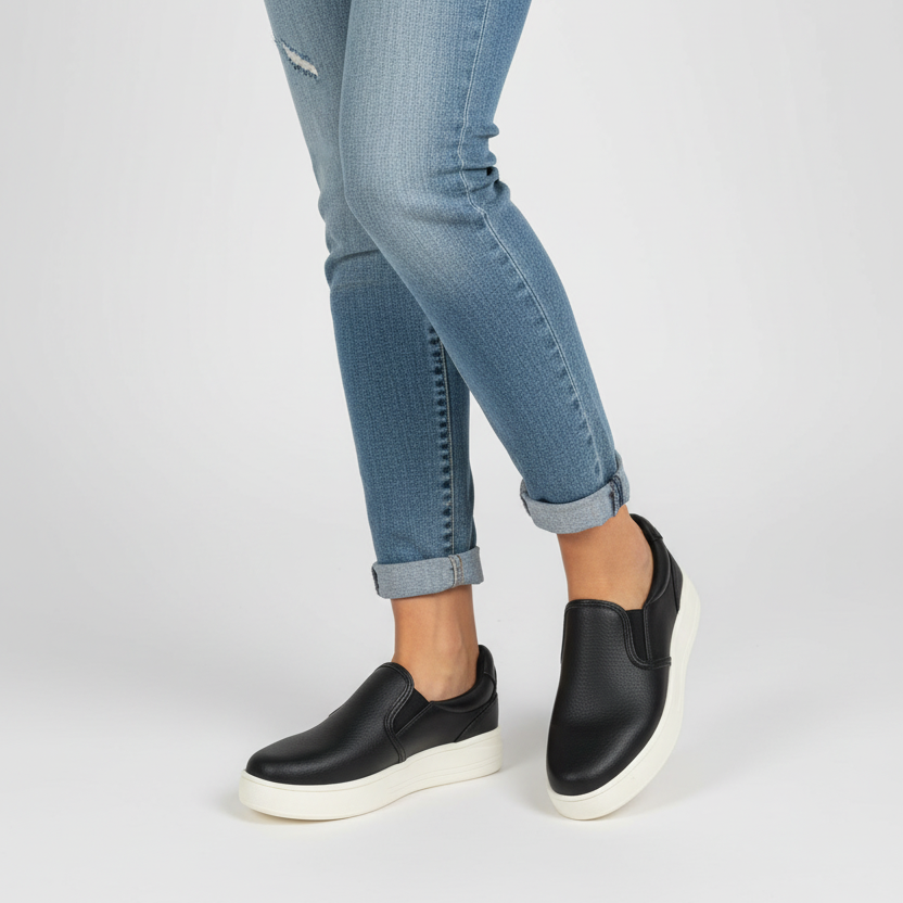 Modelo toma cerrada zapatilla slip-on negra con elásticos laterales y plataforma Ref 8188