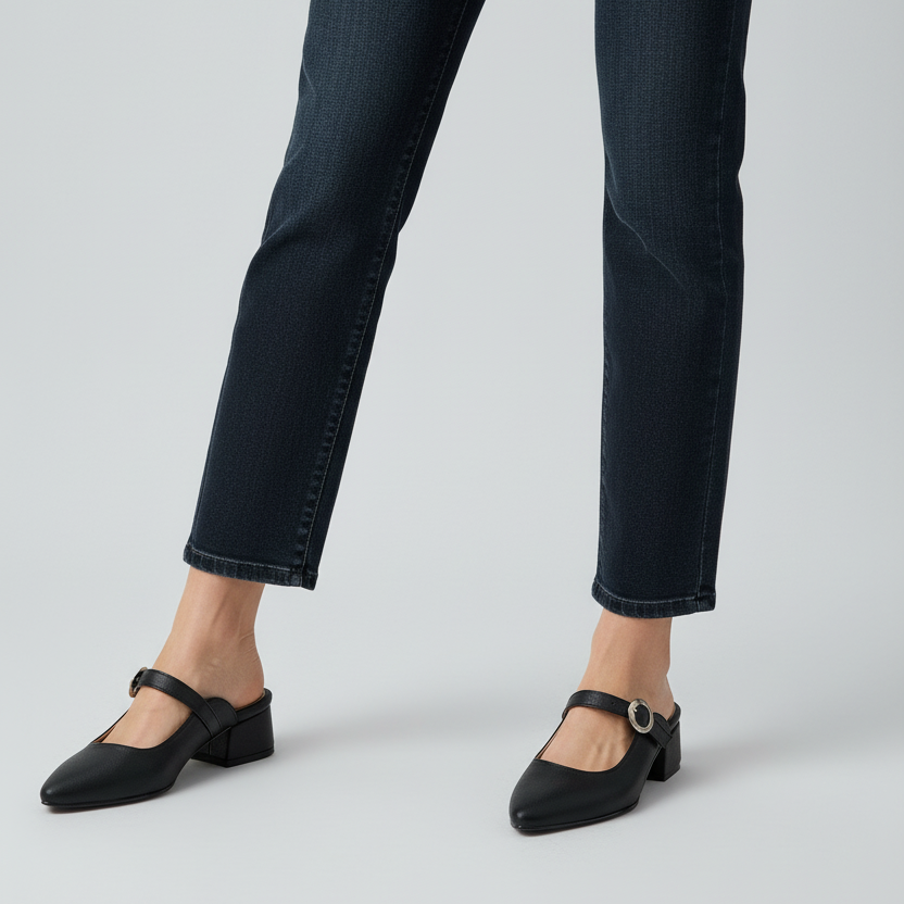 Modelo toma cerrada zapato Mary Jane negro tacón bloque Ref 8175