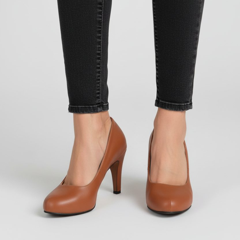 Modelo toma cerrada zapato miel tacón stiletto Ref 6690