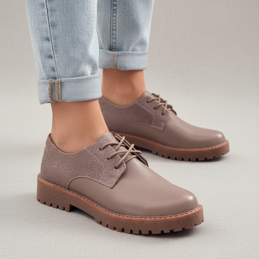 Modelo toma cerrada zapato oxford nude sin lasito Ref 8106