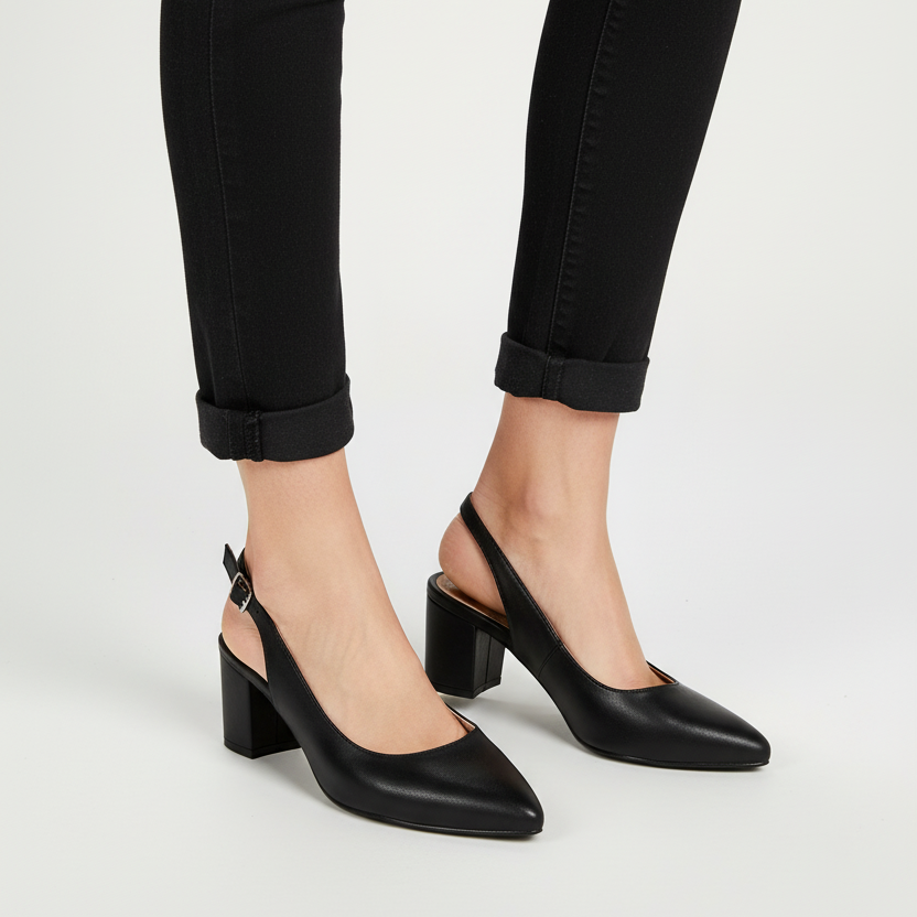 Modelo toma cerrada zapato slingback negro tacón bloque Ref 7320