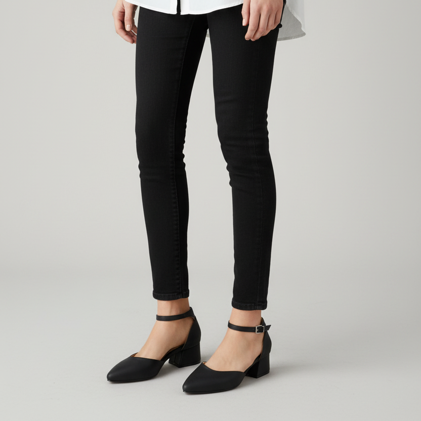 Modelo toma cerrada zapato slingback negro tacón bloque Ref 7858