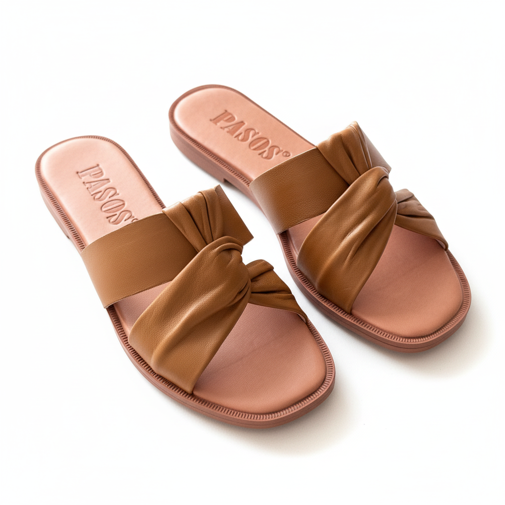 Sandalia PASOS camel doble tira vista frontal