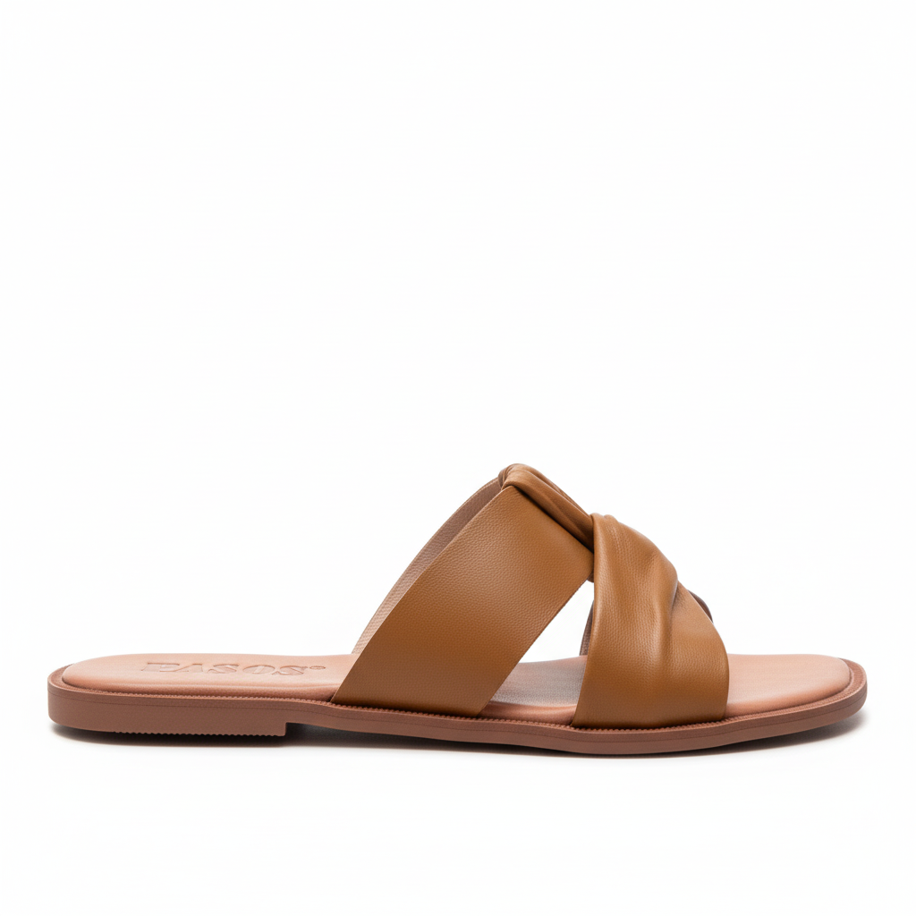 Sandalia PASOS camel doble tira vista lateral