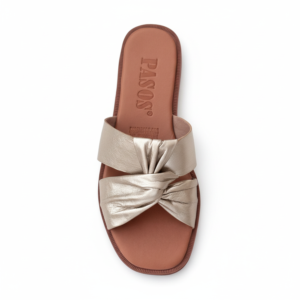 Sandalia PASOS dorada metálica vista superior