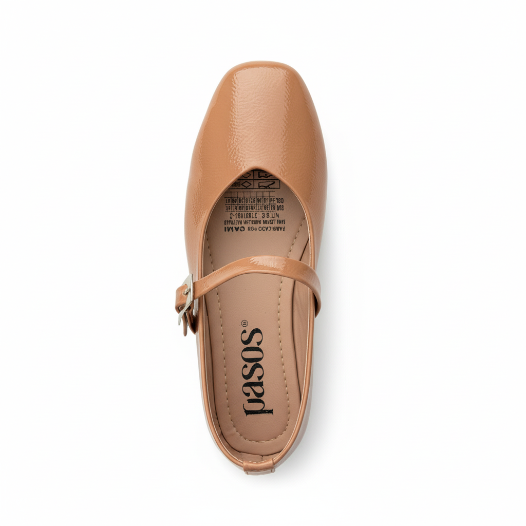 Vista aérea baleta cuero texturizado camel Ref 8148 - exacta a la imagen