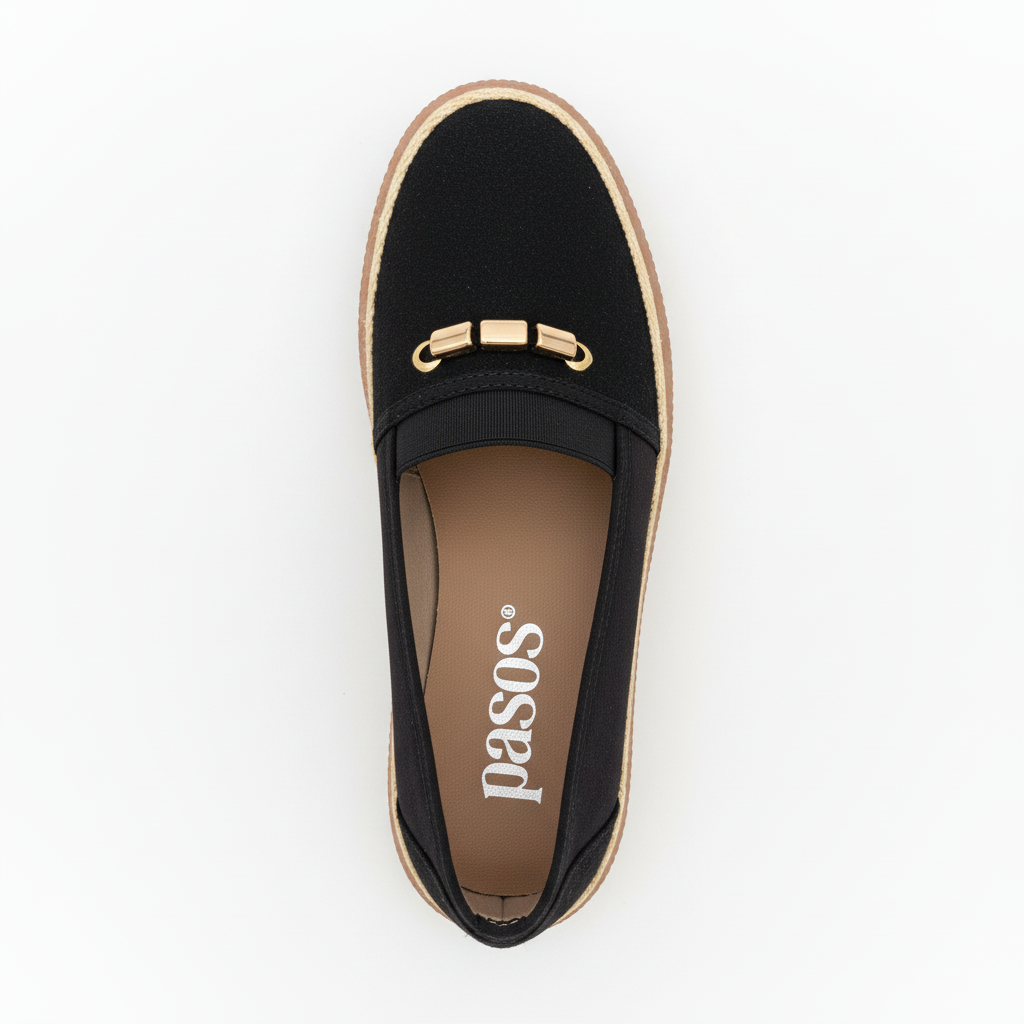 Vista aérea mocasín plataforma lona negra Ref 8170