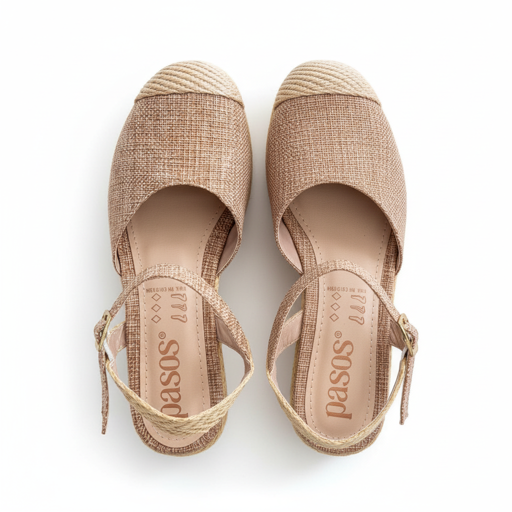 Vista aérea par de sandalias beige rosado tipo zueco plataforma yute Ref 7763