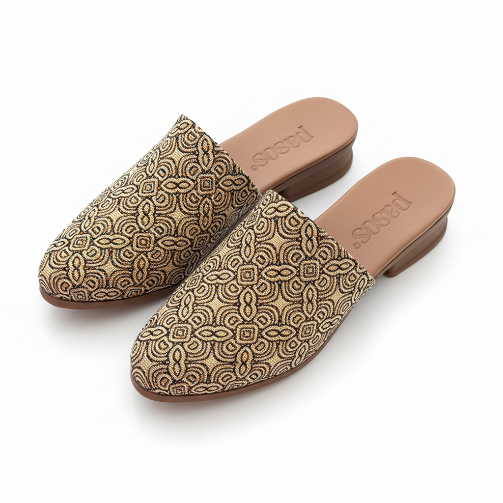 Vista aérea par de sandalias mule beige exactas a la imagen Ref 8157
