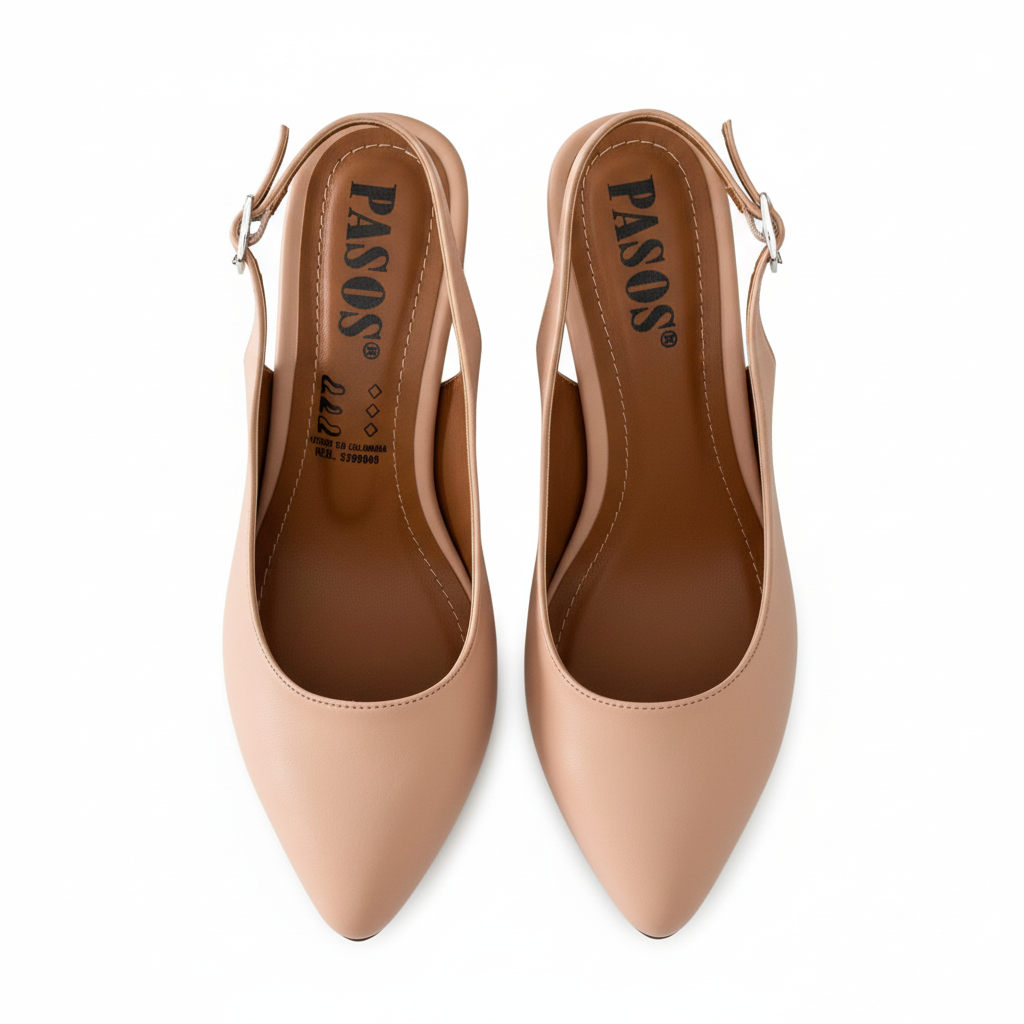Vista aérea par de zapatos slingback nude tacón bloque Ref 7320