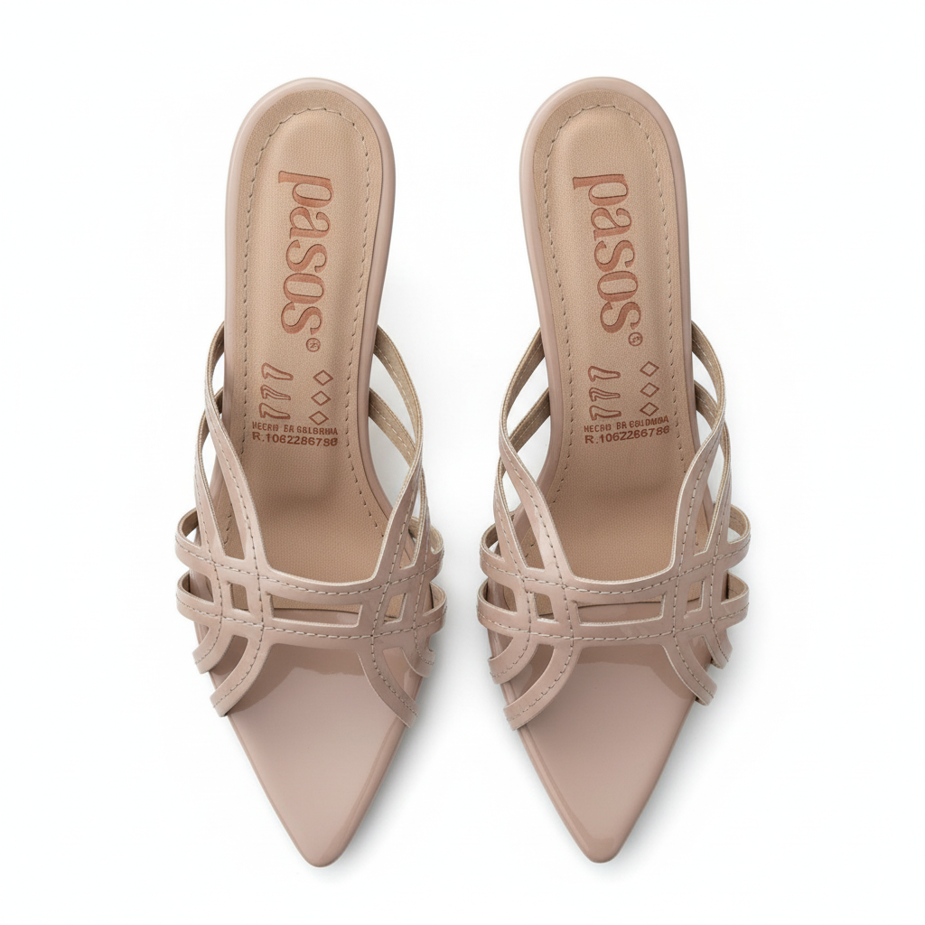 Vista aérea par mule nude kitten heel cage strap puntiaguda Ref 8201