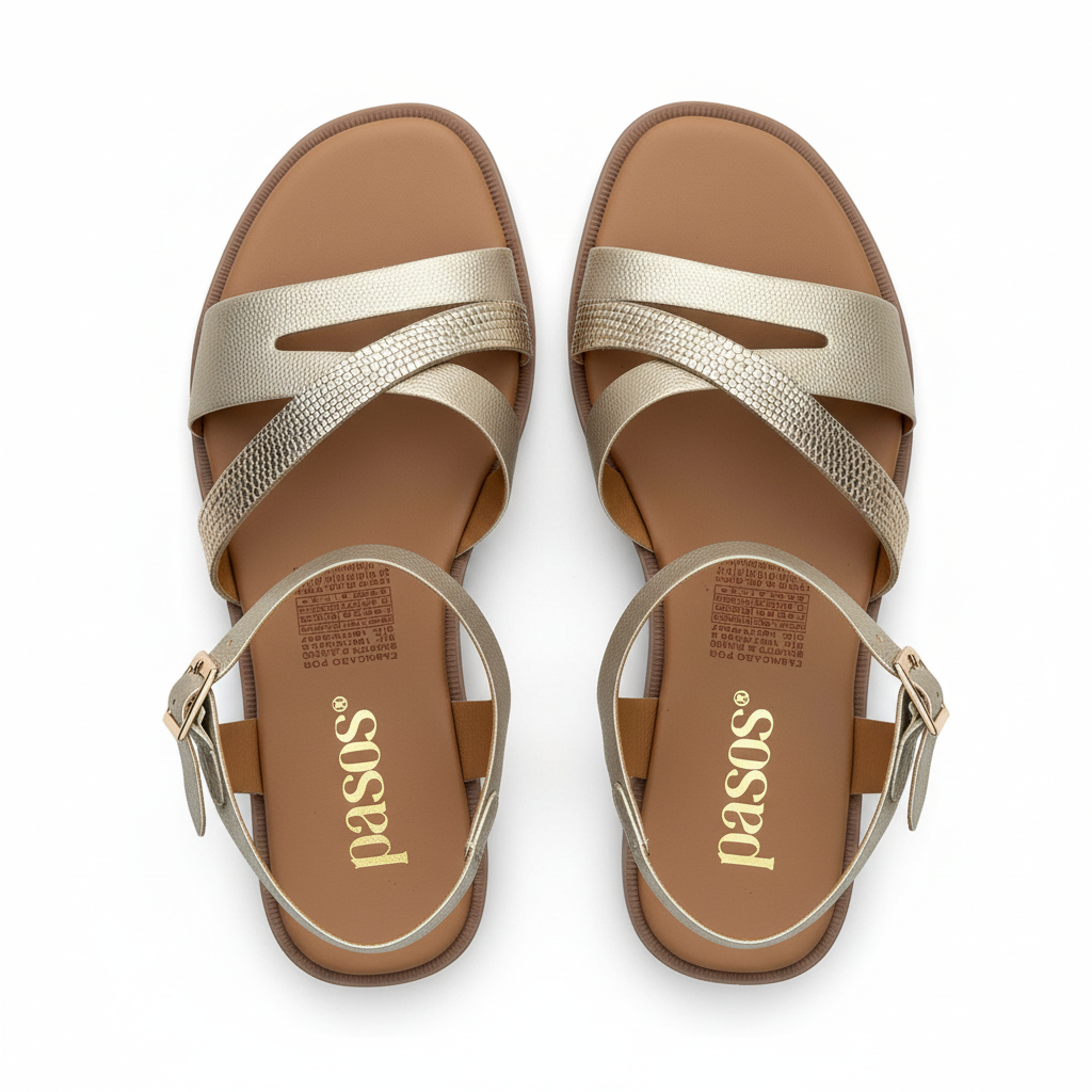 Vista aérea sandalia champaña con tiras