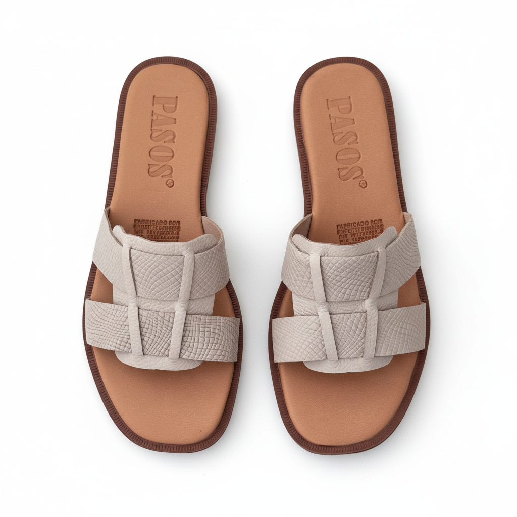 Vista aérea sandalia H-slide beige con textura serpiente