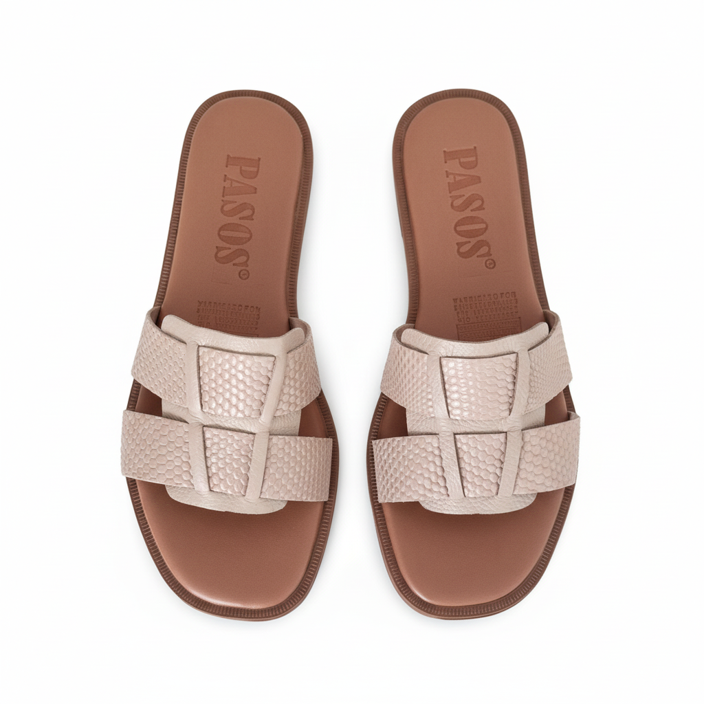 Vista aérea sandalia H-slide nude con textura serpiente