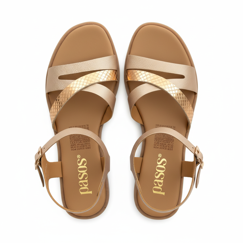 Vista aérea sandalia oro rosa con tiras