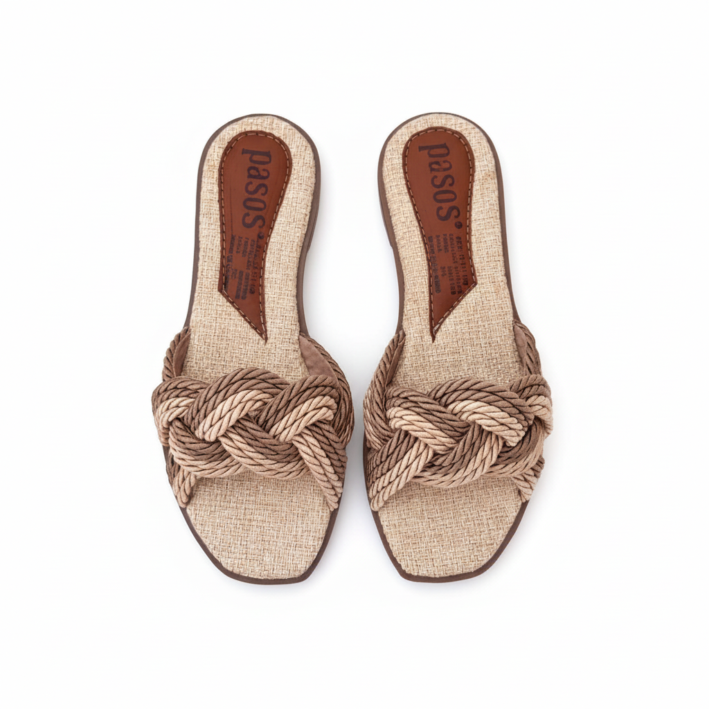 Vista aérea sandalia slide almendra - corregida