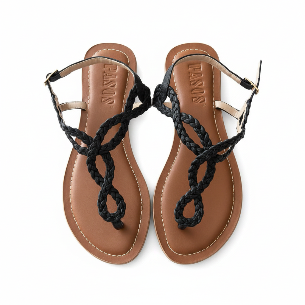 Vista aérea sandalia thong negra