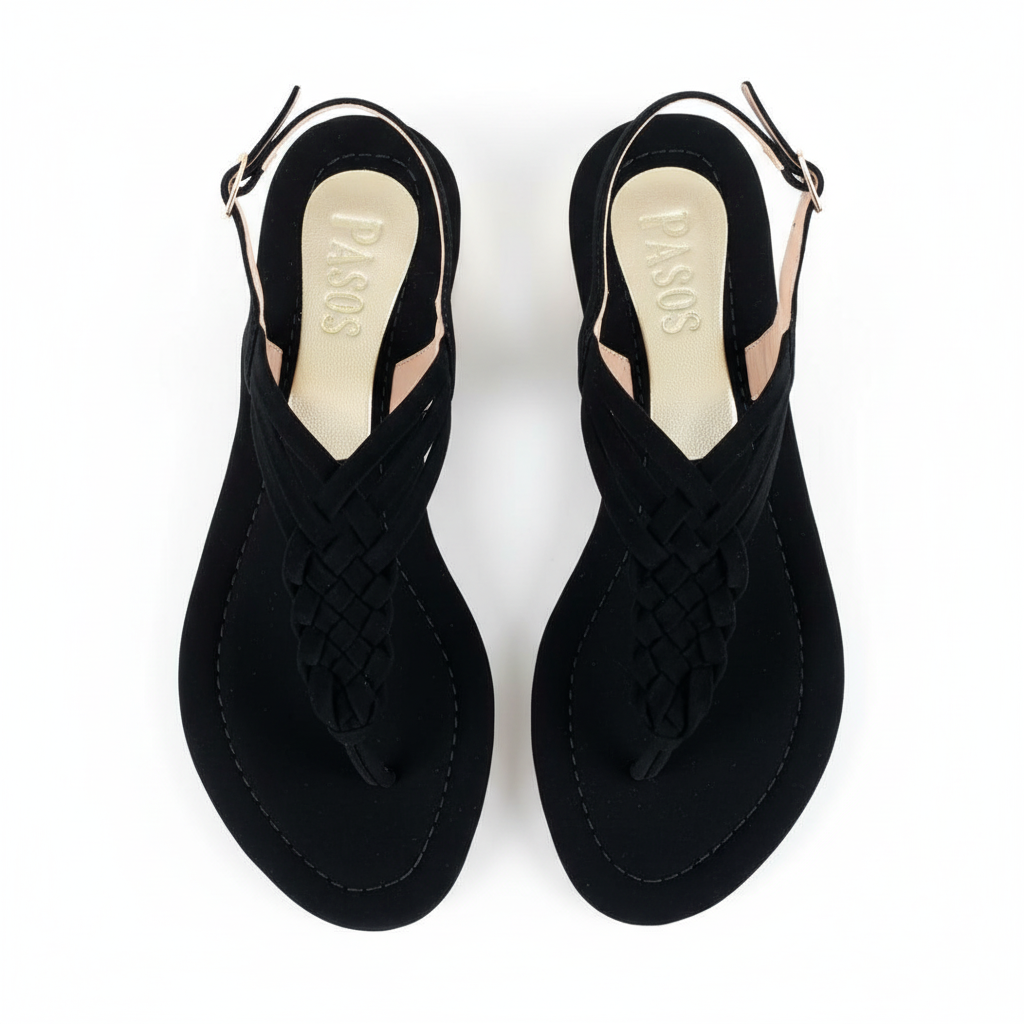 Vista aérea sandalia thong negra