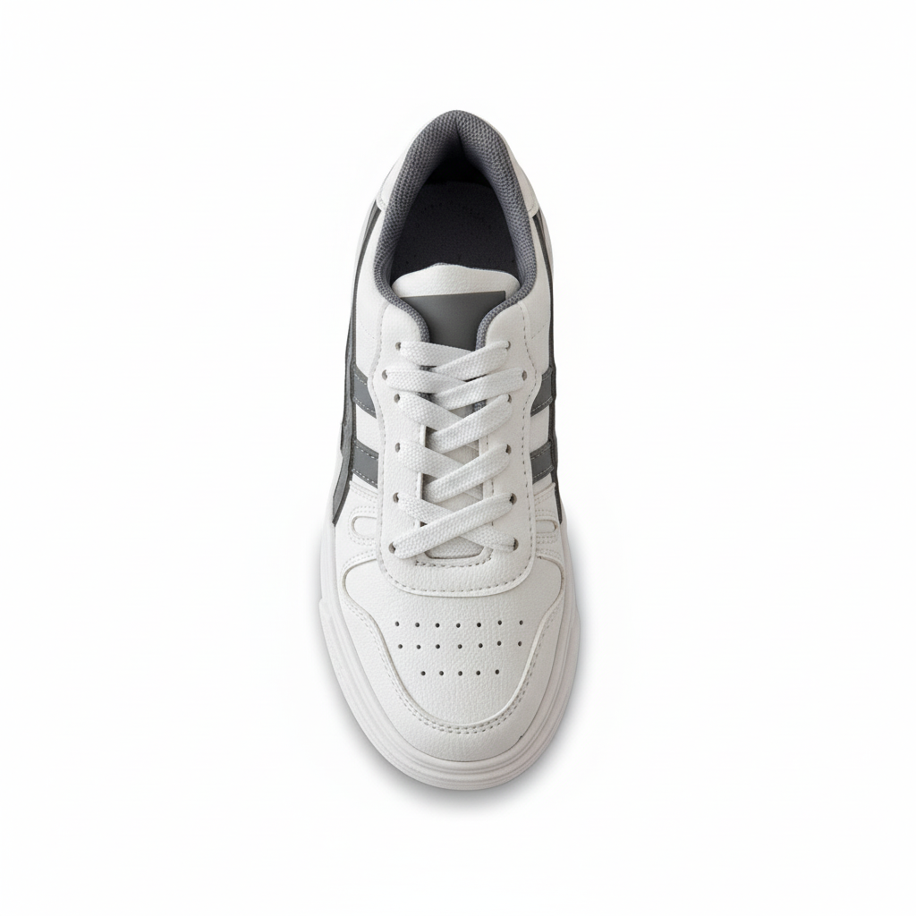 Vista aérea zapatilla deportiva blanca con detalles grises Ref 7983 - exacta a la imagen