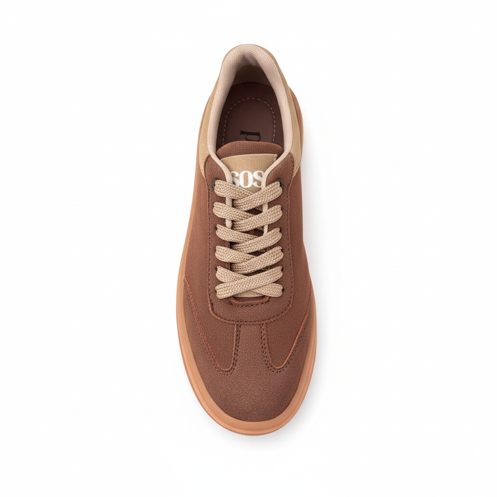 Vista aérea zapatilla deportiva café ante Ref 8095 - diseño sencillo