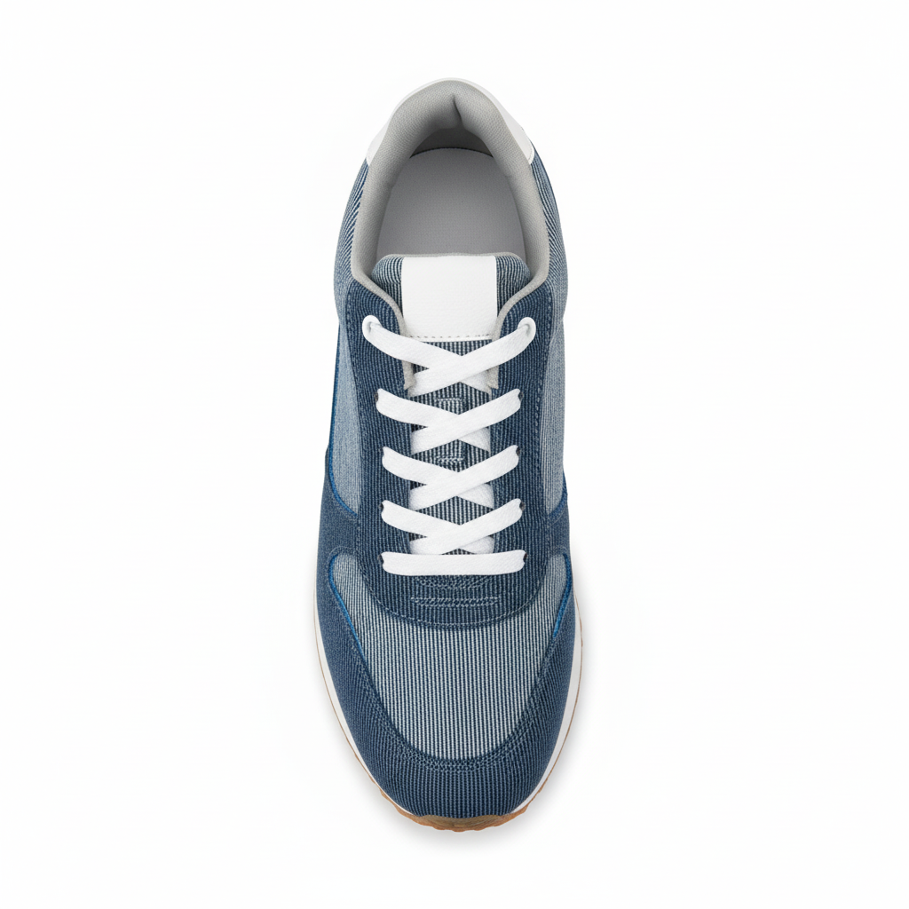 Vista aérea zapatilla deportiva de tela denim azul Ref 7847 - exacta a la imagen