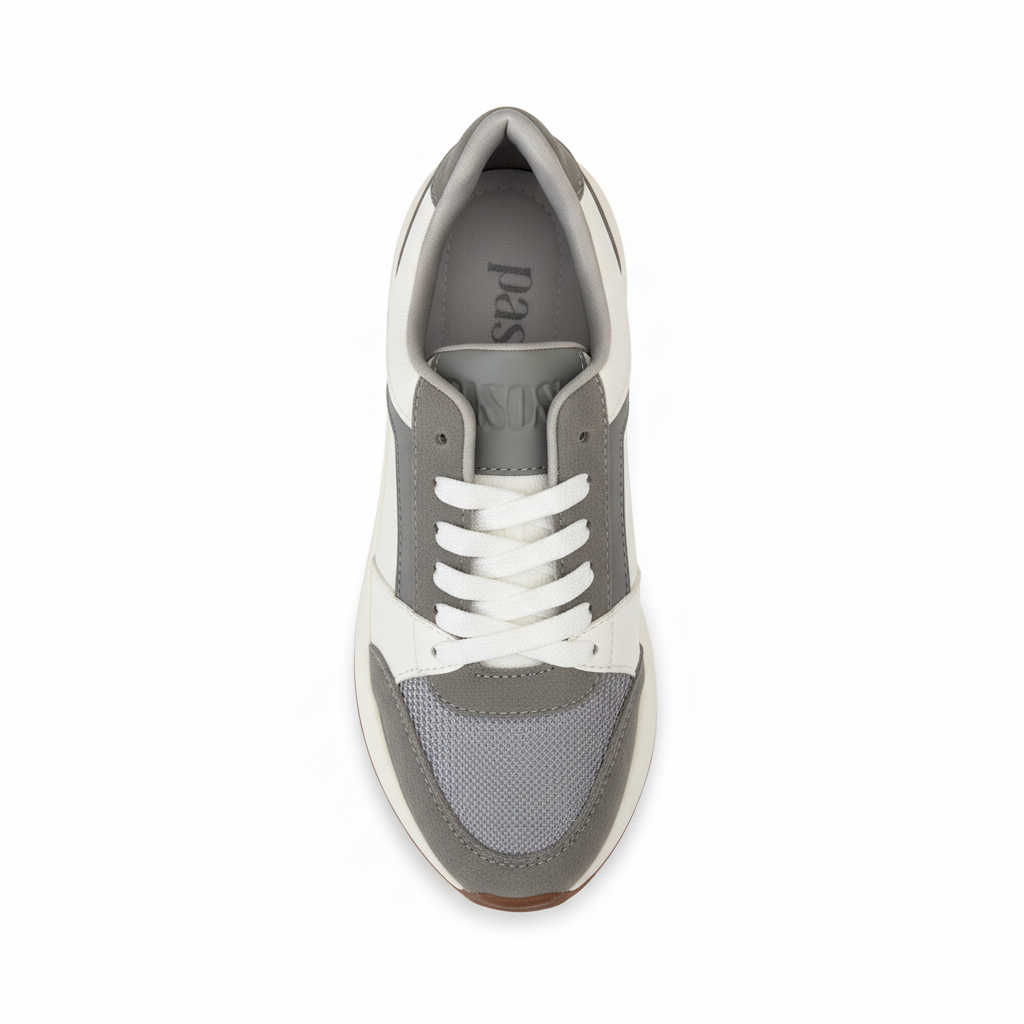 Vista aérea zapatilla deportiva gris y blanca Ref 7911 - exacta a la imagen