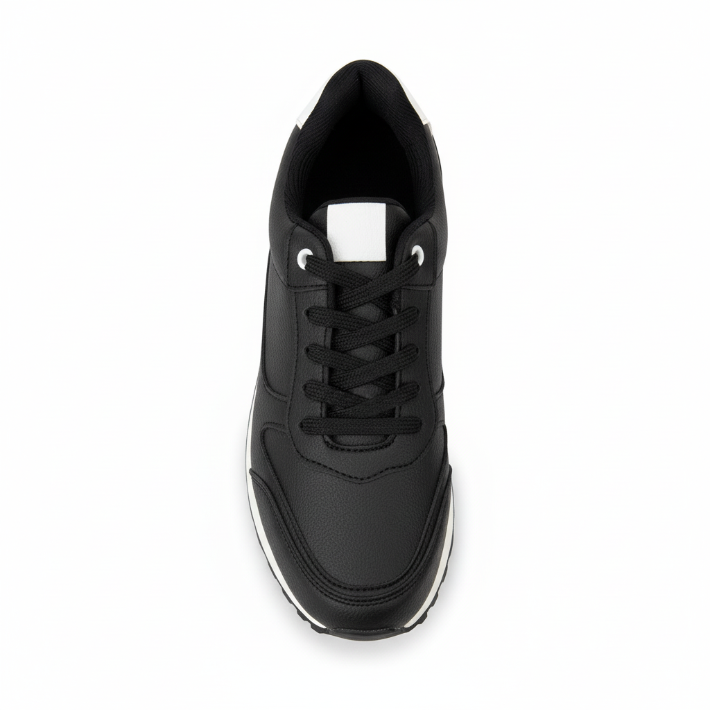Vista aérea zapatilla deportiva negra Ref 7847 - suela blanca con base negra