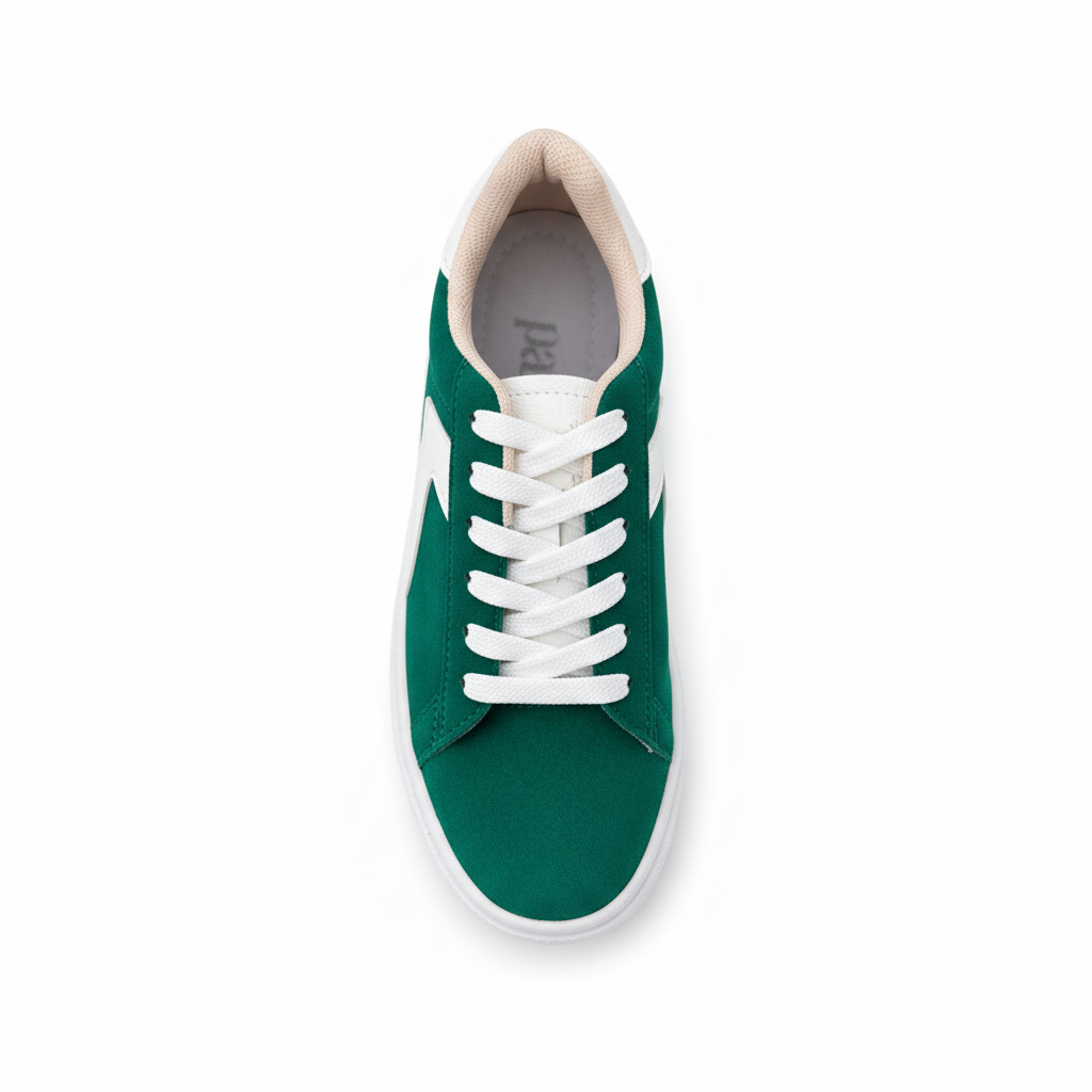 Vista aérea zapatilla deportiva verde esmeralda con detalles blancos Ref 8064 - exacta a la imagen