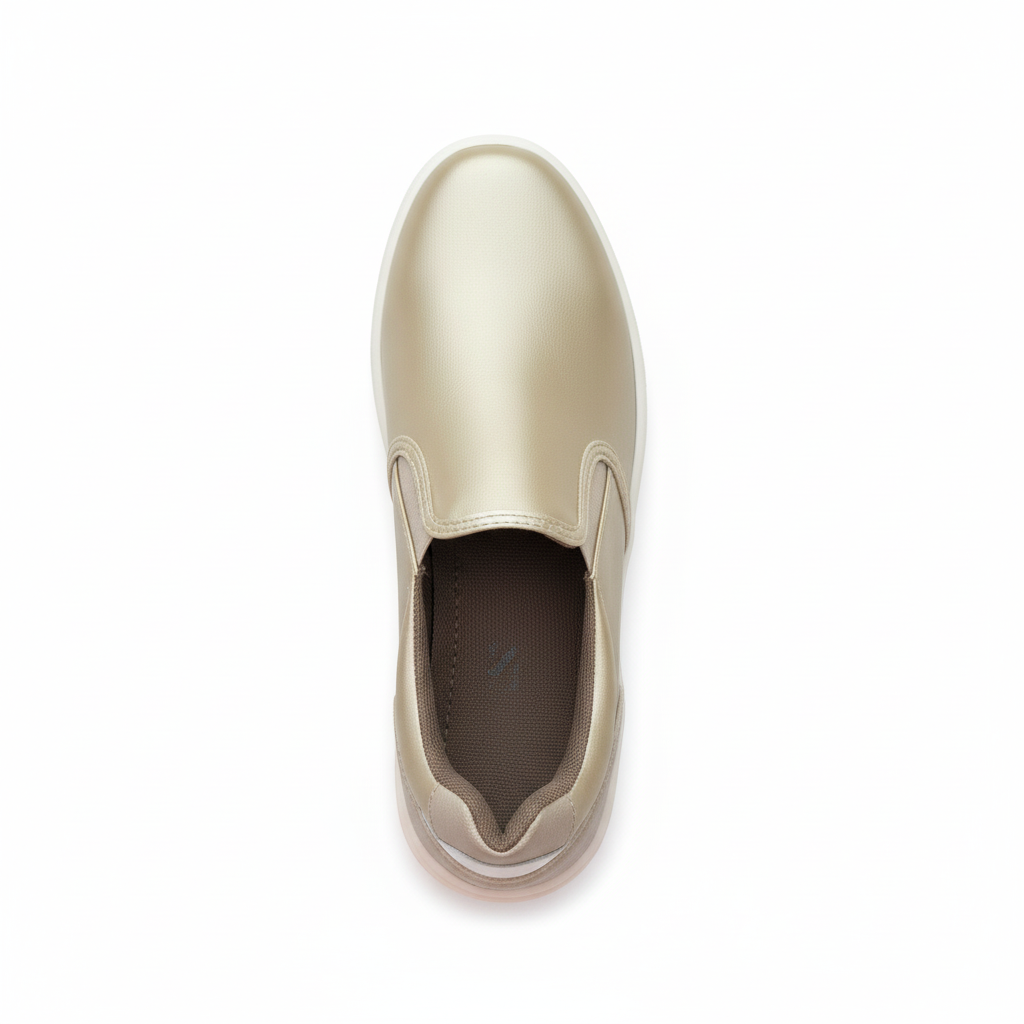 Vista aérea zapatilla slip-on champaña con elásticos laterales y plataforma Ref 8188