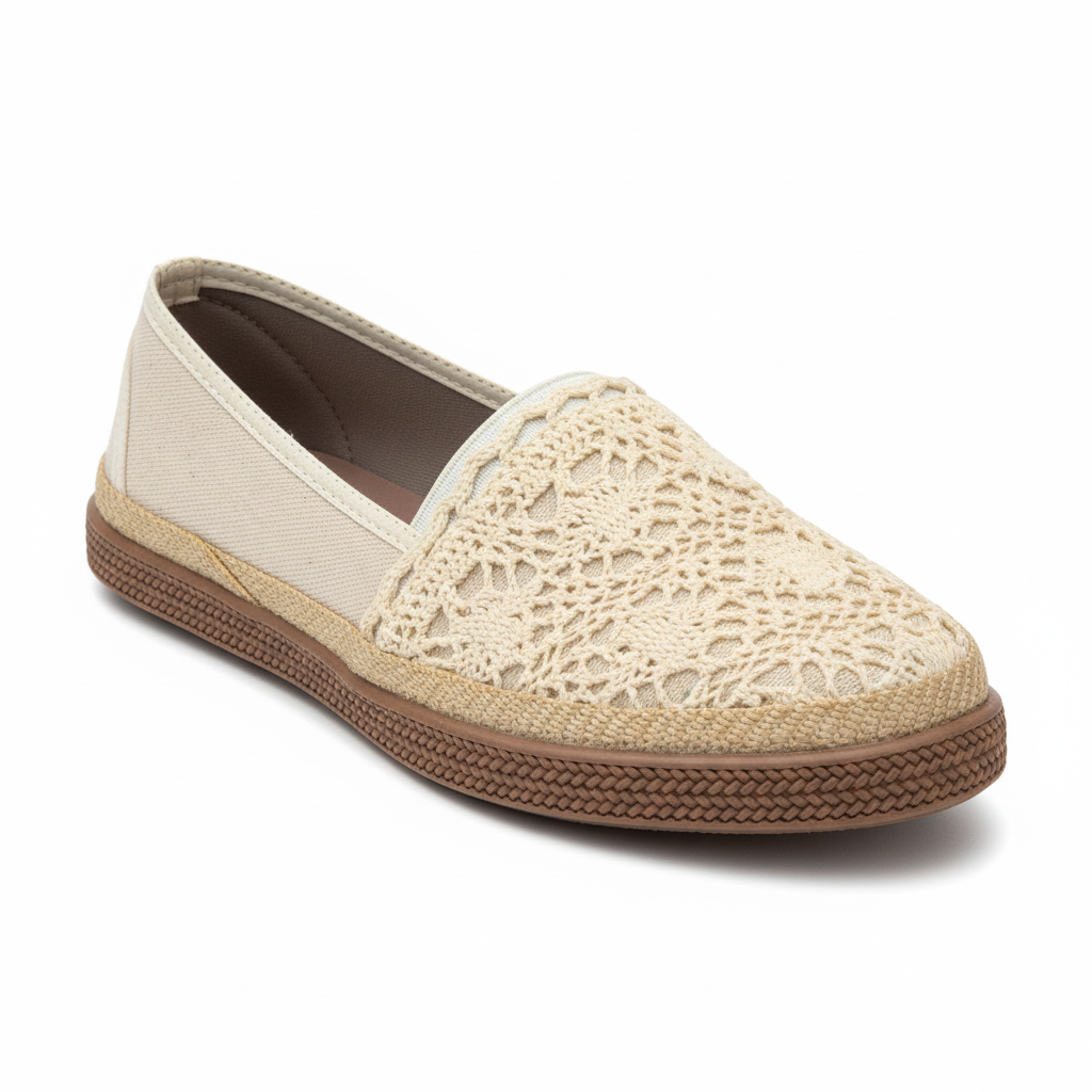Vista angular frontal alpargata encaje beige Ref 8172
