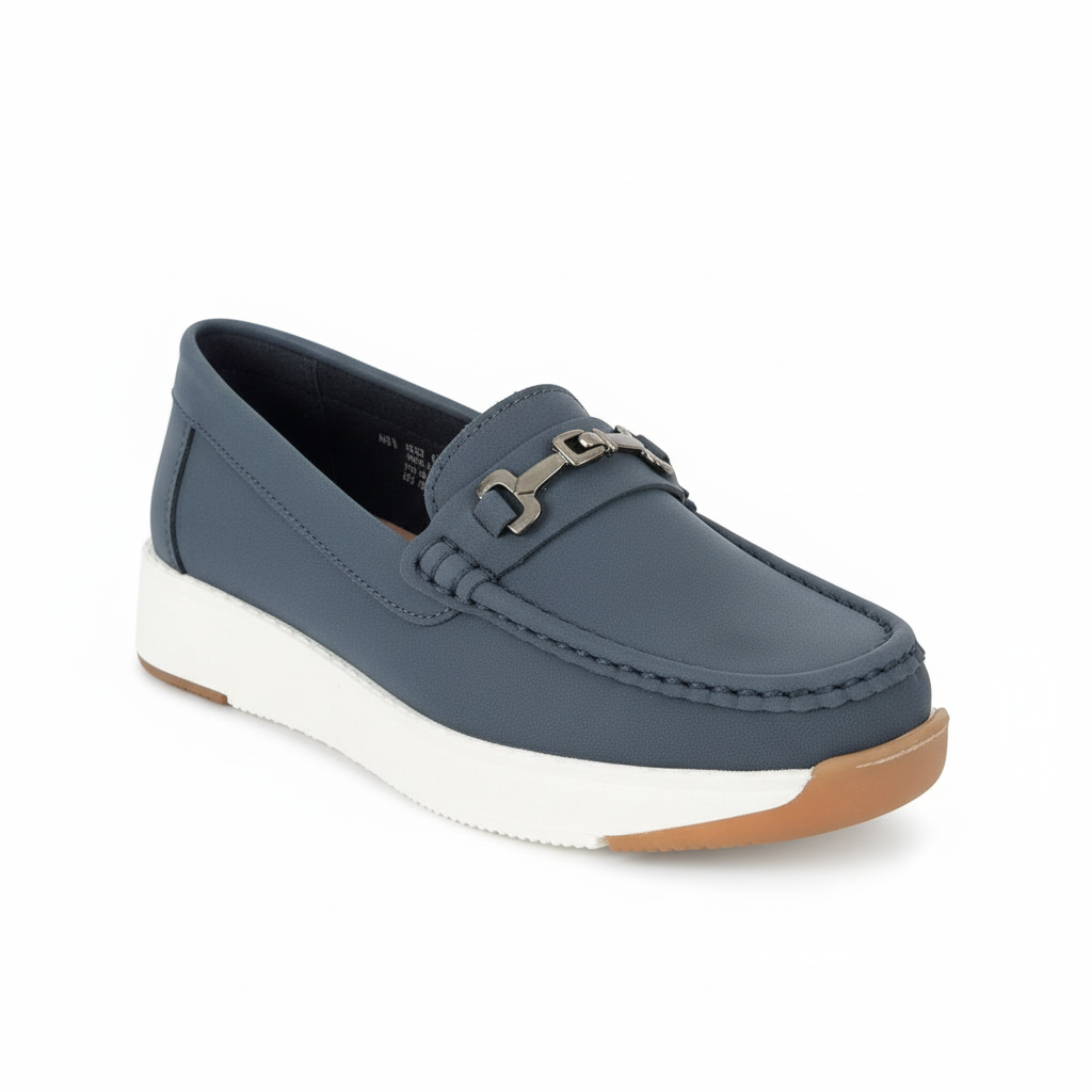 Vista angular frontal mocasín azul Ref 7922 - exacta a la imagen