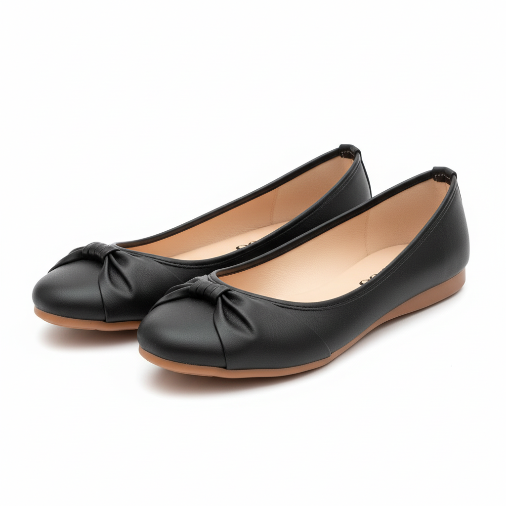 Vista angular frontal par baleta negra moño anudado elegante Ref 8194