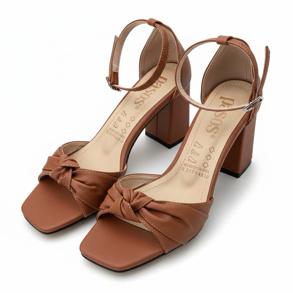 Vista angular frontal par de sandalias miel caramelo sin correa extra hebilla Ref 8174