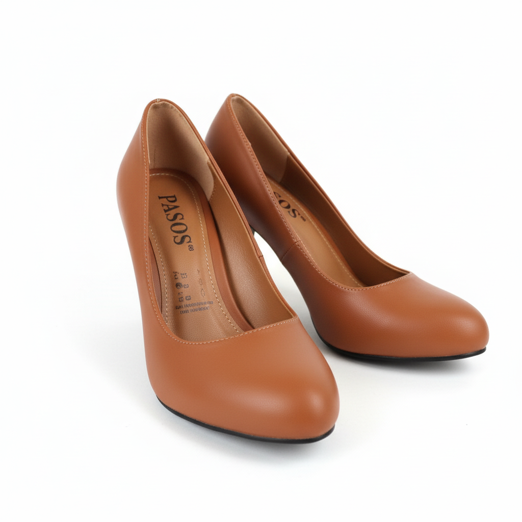 Vista angular frontal par de zapatos miel tacón stiletto Ref 6690