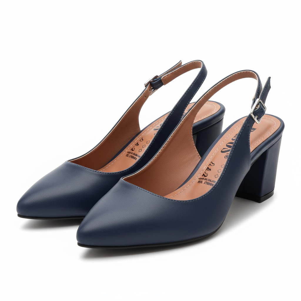 Vista angular frontal par de zapatos slingback azules igual al original Ref 7320