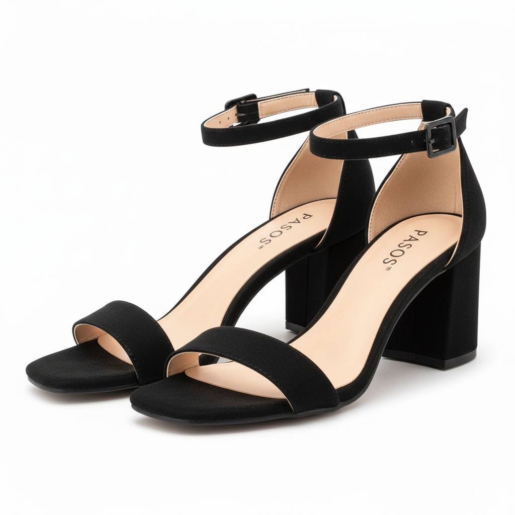 Vista angular frontal par sandalia tacón velvet negro