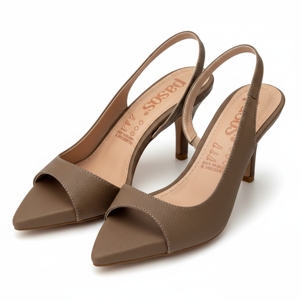 Vista angular frontal par slingback taupe marrón cálido kitten heel d'Orsay Ref 8202