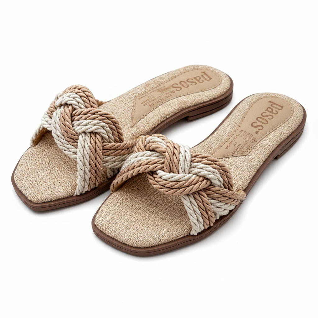 Vista angular frontal sandalia slide genérico - corregida