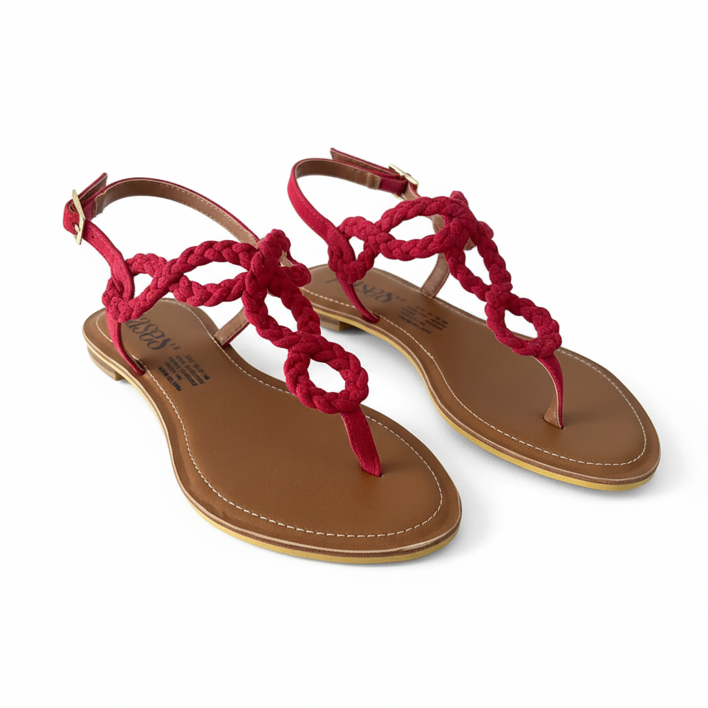 Vista angular frontal sandalia thong fucsia